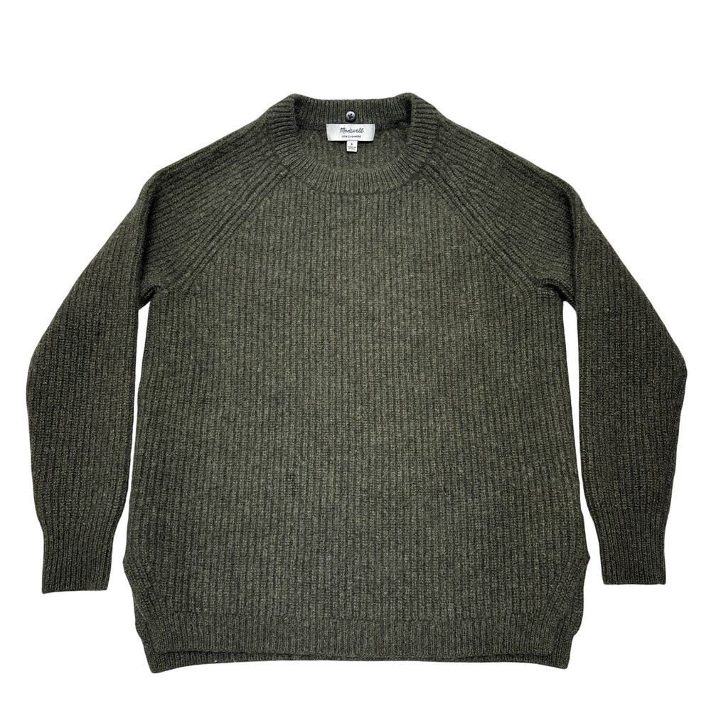 Madewell Sweater Womens Small Olive 100% Cashmere Crewneck Raglan Ribbed Knit